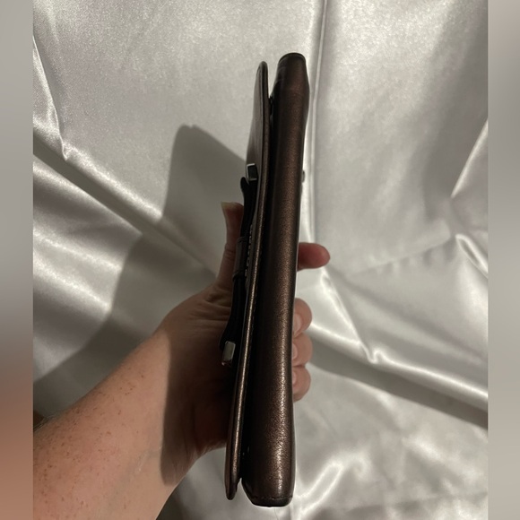 PRADA - Vintage! FULL INCLUSION Metallic Chocolate Soft Calf Leather Long Wallet - Picture 5 of 13